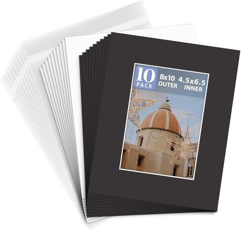 Golden State Art 50 Pack Black 8x10 Picture Mat for 5x7 Photo+Backings+Bags in Kuwait