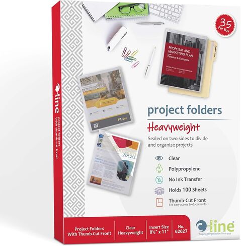 C-Line Project Folders, Clear Finish, 8-1/2 x 11 Inches, 35 per Box (62627) in Kuwait