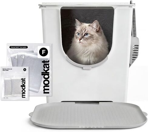 Modkat Flip Litter Box, 3 Lid Positions, Tall Seamless Base, Reusable Litter Liner, Litter Scoop - Gray in Kuwait