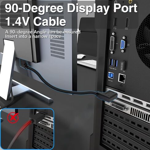 كابل Displayport 1.4 8K@60 هرتز، كابل ذكر Displayport بزاوية يسارية من Dafensoy ذكر إلى كابل ذكر Displayport بزاوية يسارية، يدعم 8K/60 هرتز، سرعة فيديو صوتية 4K/144 هرتز تصل إلى 32.4 جيجابت في الثانية (1.7 قدم/0.5 متر) in Kuwait