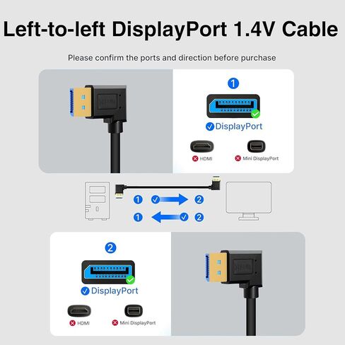 كابل Displayport 1.4 8K@60 هرتز، كابل ذكر Displayport بزاوية يسارية من Dafensoy ذكر إلى كابل ذكر Displayport بزاوية يسارية، يدعم 8K/60 هرتز، سرعة فيديو صوتية 4K/144 هرتز تصل إلى 32.4 جيجابت في الثانية (1.7 قدم/0.5 متر) in Kuwait