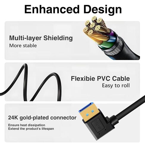 كابل Displayport 1.4 8K@60 هرتز، كابل ذكر Displayport بزاوية يسارية من Dafensoy ذكر إلى كابل ذكر Displayport بزاوية يسارية، يدعم 8K/60 هرتز، سرعة فيديو صوتية 4K/144 هرتز تصل إلى 32.4 جيجابت في الثانية (1.7 قدم/0.5 متر) in Kuwait