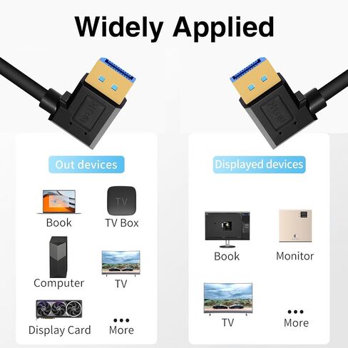 كابل Displayport 1.4 8K@60 هرتز، كابل ذكر Displayport بزاوية يسارية من Dafensoy ذكر إلى كابل ذكر Displayport بزاوية يسارية، يدعم 8K/60 هرتز، سرعة فيديو صوتية 4K/144 هرتز تصل إلى 32.4 جيجابت في الثانية (1.7 قدم/0.5 متر) in Kuwait
