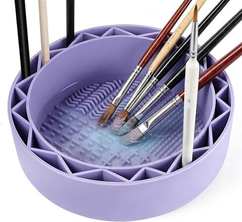Pen Brush Washer, Watercolor Brush Cleaner, Silicone Brush Bowl Clean, Brush Holder Cleaner, Watercolor Painting Water Cup for Acrylic Oil Painti (1Pcs Purple) in Saudi Arabia