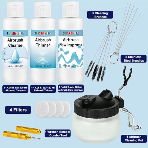 FansArriche Airbrush Cleaning Kit, 4 Cleaners, 1 Thinner & Flow Improver in Saudi Arabia