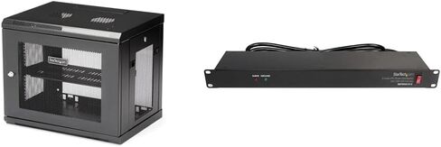 StarTech.com 2 Post 9U 19" Wall Mount Network Cabinet & 8 Outlet Horizontal 1U Rack Mount PDU Power Strip for Network Server Racks - Surge Protection - 120V/15A - w/ 6ft Power Cord (RKPW081915) in Kuwait