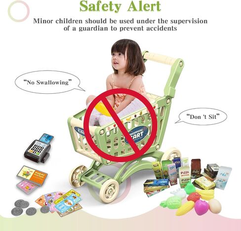 RedCrab Kids Shopping Cart Toy Supermarket 54pcs Playset Included Grocery Cart Toy,Credit Card Pretend Fruit Vegetables Shop Accessories for Boy Girl Kid (Green) in Kuwait