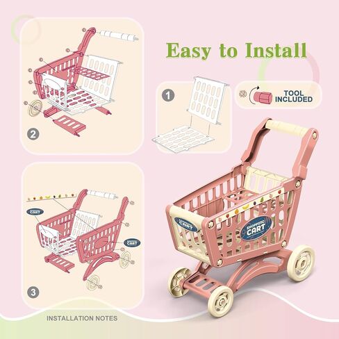 RedCrab Kids Shopping Cart Toy Supermarket 54pcs Playset Included Grocery Cart Toy,Credit Card Pretend Fruit Vegetables Shop Accessories for Boy Girl Kid (Green) in Kuwait