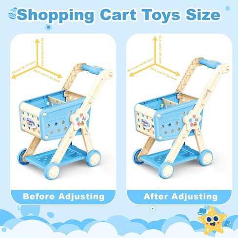 RedCrab Kids Shopping Cart,75PCS Toy Shopping Cart Playset with Food Shop Accessories, Adjustable Shopping Cart Arm,Shopping Basket Grocery Store Games for Ages 3 4 5 67 8+ (Blue) in Kuwait