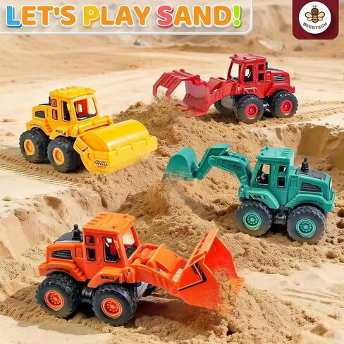 Beestech Construction Toys for 3 Years Old Boys Girls Kids, Friction Powered Construction Truck Toys Vehicles Sand Toys Trucks Excavator, Bulldozer, Road Roller (Colorful 4 Pack) in Kuwait