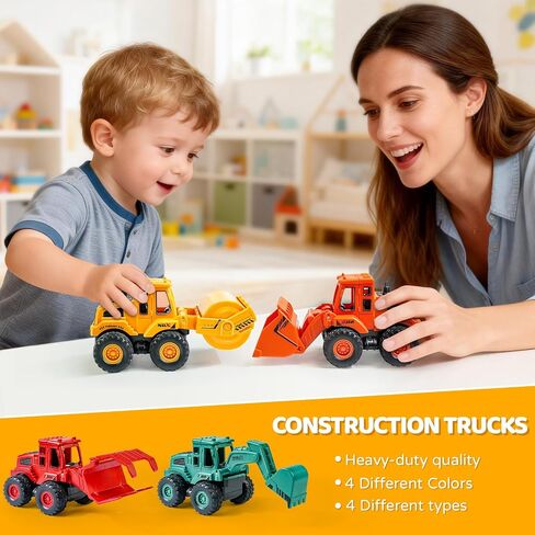 Beestech Construction Toys for 3 Years Old Boys Girls Kids, Friction Powered Construction Truck Toys Vehicles Sand Toys Trucks Excavator, Bulldozer, Road Roller (Colorful 4 Pack) in Kuwait