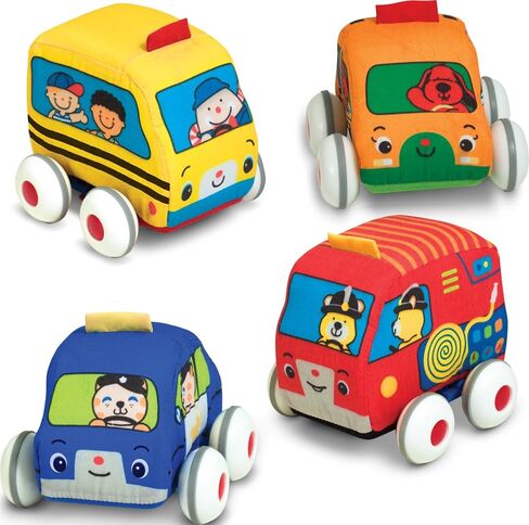 Melissa & Doug K's Kids Pull-Back Vehicle Set - Soft Baby Toy Set With 4 Cars and Trucks and Carrying Case Pull Back Cars, Soft Vehicles Toys For Babies And Toddlers in Kuwait