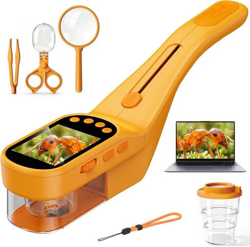 Bug Catcher Microscope for Kids Outdoor: STEM Toys with 500X HD Zoom - Birthday Gift for Boys Girls Age 3-12 - Handheld Nature Explorer Kits for Summer Camping in Kuwait
