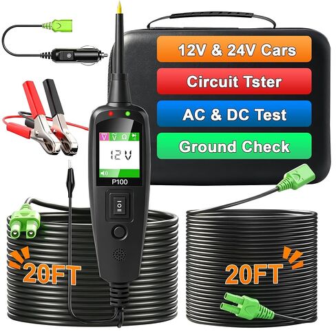 Topdiag P100 مجموعة مسبار دائرة الطاقة أداة اختبار كهربائية AC DC جهاز اختبار الجهد الكهربي أداة تشخيص السيارة لجميع السيارات جهاز اختبار دائرة السيارات كابل 40 قدم 12 فولت 24 فولت جهاز اختبار الدائرة الكهربائية لقارب الشاحنة in Kuwait