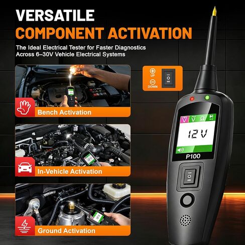Topdiag P100 مجموعة مسبار دائرة الطاقة أداة اختبار كهربائية AC DC جهاز اختبار الجهد الكهربي أداة تشخيص السيارة لجميع السيارات جهاز اختبار دائرة السيارات كابل 40 قدم 12 فولت 24 فولت جهاز اختبار الدائرة الكهربائية لقارب الشاحنة in Kuwait