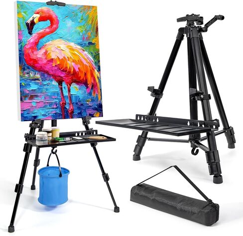 Easel Stand for Painting Artist Easel Stand Adjustable Height 20" to 61" Metal Tripod Art Easels Stand for Painting Canvases Tabletop Floor Art Easel Stand with Tray, Bag, Folding Keg, Black in Saudi Arabia