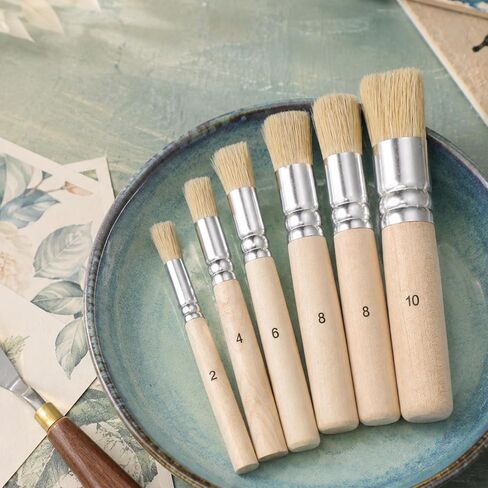 6 PCS Wooden Stencil Brushes, 5 Sizes Natural Bristle Paint Brushes in Kuwait