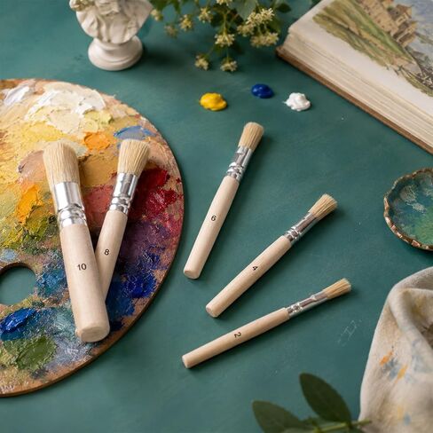 6 PCS Wooden Stencil Brushes, 5 Sizes Natural Bristle Paint Brushes in Kuwait