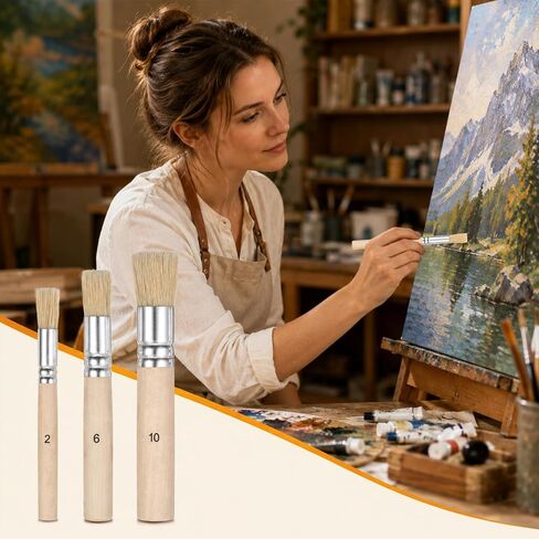 6 PCS Wooden Stencil Brushes, 5 Sizes Natural Bristle Paint Brushes in Kuwait