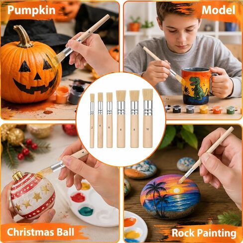 6 PCS Wooden Stencil Brushes, 5 Sizes Natural Bristle Paint Brushes in Kuwait