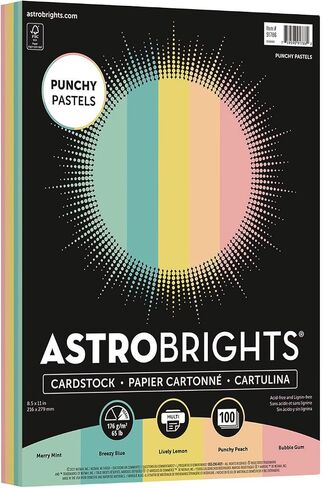 Astrobrights Punchy Pastel Assortment Cardstock, 8.5" x 11", 65 lb. 5-Color Assortment, 100 Sheets (91786) in Kuwait