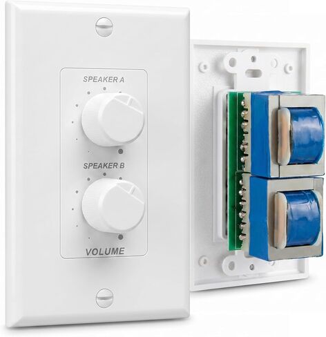 Pyle in Wall Speaker Volume Control - Home Audio Smart 2-Channel A/B Dual Channel Speakers Controller Selector Pod Box - Rotary Knob Fader Control Up to (1) Pair of Indoor or Outdoor Speakers PVCD15 in Kuwait