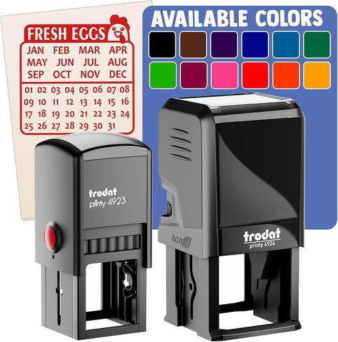 Fresh Eggs Cute Chicken Egg Calendar for Carton Self-Inking Rubber Stamp Ink Stamper - 1 Inch Small - Black Ink in Kuwait