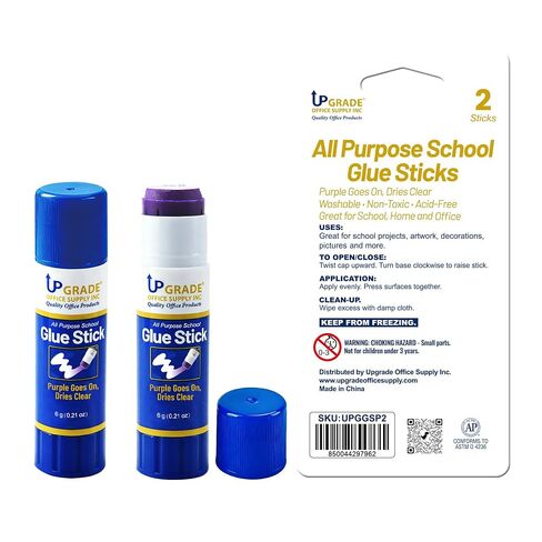 Upgrade Office Supply Glue Sticks, 6g, 2 Count, Purple Goes On Dries Clear in Saudi Arabia