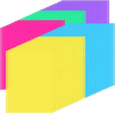 Fainne 100 Pack Plastic Document Folders Colored Clear File Folders Plastic Pockets Sleeves Letter Size 8.7 x 12.2 Inches A4 Assorted Colors for School Office Supplies in Kuwait