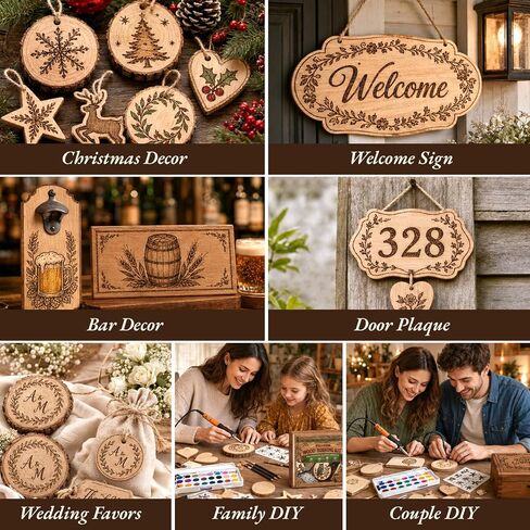 JJRING Wood Burning Kit - 62PCS Professional Wood Burning Tool With Adjustable Temperature Pyrography Pen, 24-Color Paint Set, Wood Slices & Stencils, Complete Wood burner Crafts Kit For Beginners in Saudi Arabia