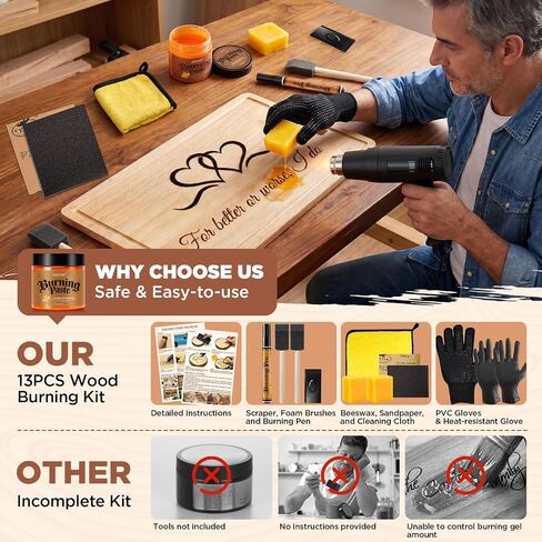 13PCS Wood Burning Paste Kit, Wood Burning Gel with Single Sided Wood Burning Pen Marker for Easy Application & Beautiful Engravings, Ideal DIY Craft Kit for Beginners and Handmade Enthusiasts in Kuwait