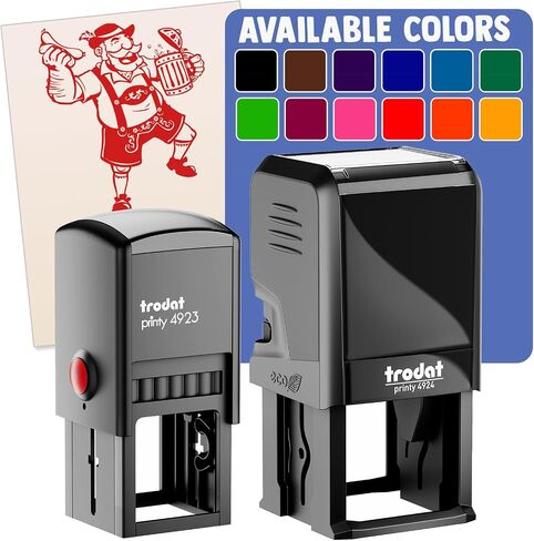 Jolly Bavarian Man in Lederhosen with Beer Stein and Sausage Self-Inking Rubber Stamp Ink Stamper - 1 Inch Small - Black Ink in Kuwait