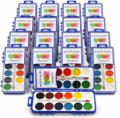 Color Swell 12 Color Bulk Watercolors with Wood Brushes, 18 Pack in Saudi Arabia