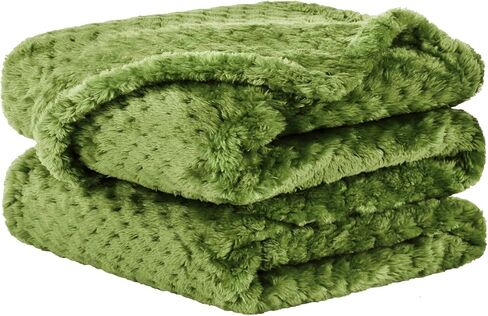 uxcell Flannel Fleece Bed Blankets, Soft Warm Microfiber Blanket, Mesh Fuzzy Plush 330GSM Lightweight Decorative Solid Blankets for Bed Pet (30"x40") Army Green in Kuwait