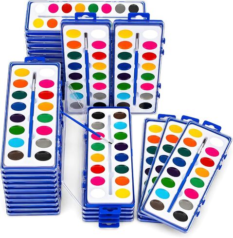 JEAWIWI 24 Pack Watercolor Paint Sets, 16 Washable Colors, with Brushes in Kuwait