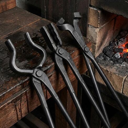 Blacksmith Tongs Set 3 Pcs Flat, Wolf Jaw Bolt, Heavy Duty Forged Steel in Kuwait