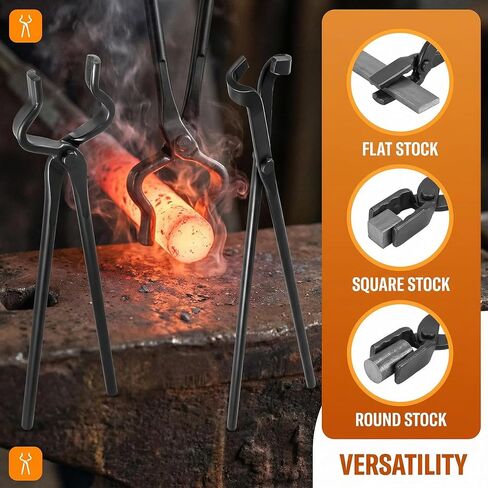 Blacksmith Tongs Set 3 Pcs Flat, Wolf Jaw Bolt, Heavy Duty Forged Steel in Kuwait