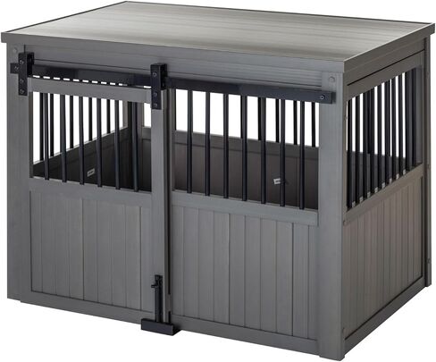 قفص للكلاب بتصميم باب الحظيرة المنزلق من ECOFLEX Homestead من New Age Pet - باللون الأبيض العتيق بحجم كبير جدًا in Kuwait
