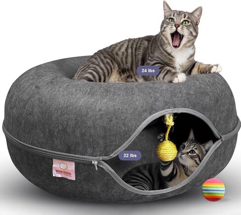 Peekaboo Cat Cave Large Cat Bed, Donut Scratcher Cat Bed for Indoor Cats in Kuwait