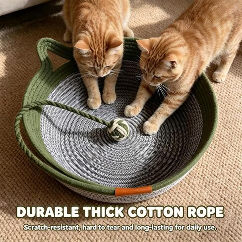 Handwoven Cotton Rope Cat Bed Basket, Foldable Cat Scratcher Basket, Large Green in Kuwait