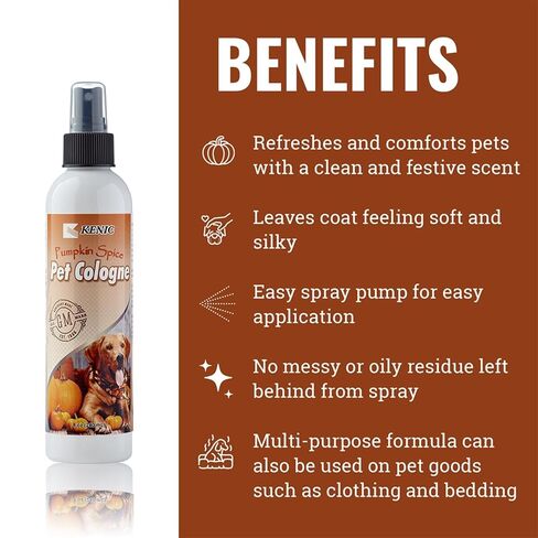 Kenic Holiday Spice Pet Cologne, Long Lasting Limited Edition Cinnamon & Nutmeg Scented Dog & Cat Deodorizing Spray, Freshens, Neutralizes and Shines Coat Between Baths, Made in USA in Kuwait