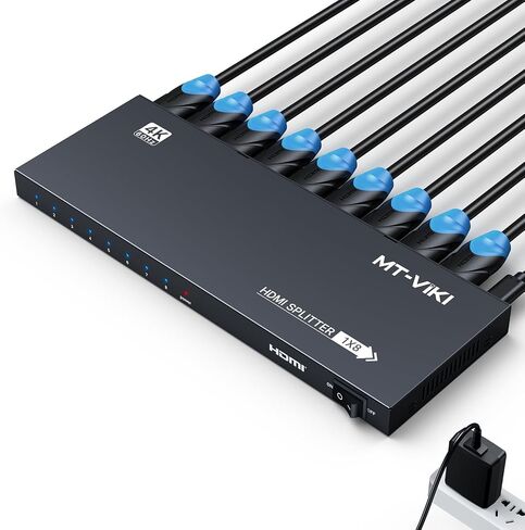 ام تي - فيكي موزع HDMI 4K 1x8 1 في 8 مخارج و8 منافذ HDMI يعمل بالطاقة ومخرجات شاشة متعددة ثلاثية الابعاد 4Kx2K@30Hz لجهاز العرض وتلفزيون HD in Kuwait