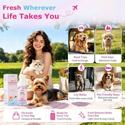 Dog Cologne & Pet Perfume | Long-Lasting Rainbow Cotton Candy Scent | Alcohol-Free Deodorizing Spray | Fur-Conditioning & Non-Sticky Formula | Daily Grooming for Dogs & Cats, 4.06 fl oz in Kuwait