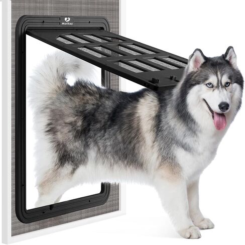 Large Dog Screen Door, 13 x 17 inches Flap Opening Dog Door for Screen Door with 4 Entry Ways, Magnetic Self-Closing Pet Screen Door for Dogs Cats, Black in Kuwait