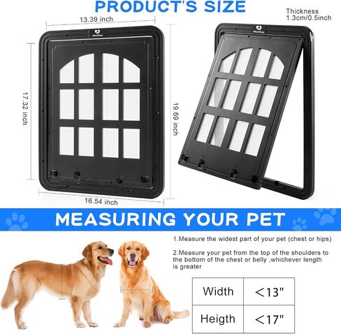 Large Dog Screen Door, 13 x 17 inches Flap Opening Dog Door for Screen Door with 4 Entry Ways, Magnetic Self-Closing Pet Screen Door for Dogs Cats, Black in Kuwait