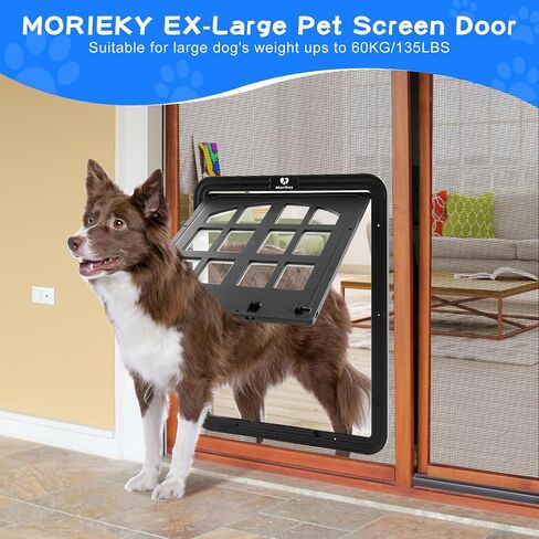 Large Dog Screen Door, 13 x 17 inches Flap Opening Dog Door for Screen Door with 4 Entry Ways, Magnetic Self-Closing Pet Screen Door for Dogs Cats, Black in Kuwait