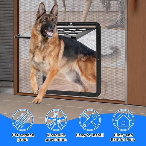 Large Dog Screen Door, 13 x 17 inches Flap Opening Dog Door for Screen Door with 4 Entry Ways, Magnetic Self-Closing Pet Screen Door for Dogs Cats, Black in Kuwait