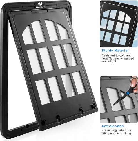 Large Dog Screen Door, 13 x 17 inches Flap Opening Dog Door for Screen Door with 4 Entry Ways, Magnetic Self-Closing Pet Screen Door for Dogs Cats, Black in Kuwait