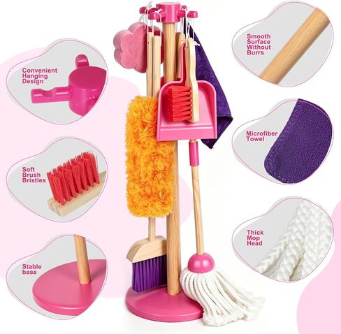 Masthome Kids Cleaning Pretend Play Toy Set,8 Pcs Kid Broom Set in Kuwait