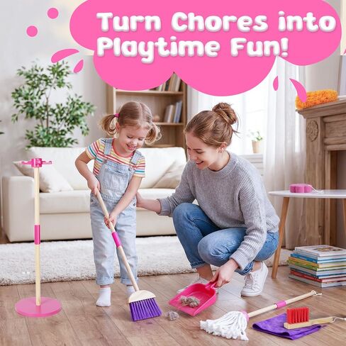 Masthome Kids Cleaning Pretend Play Toy Set,8 Pcs Kid Broom Set in Kuwait